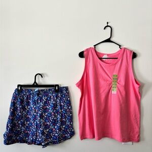 Nautica Pink Tank Top and Blue Floral Shorts Set